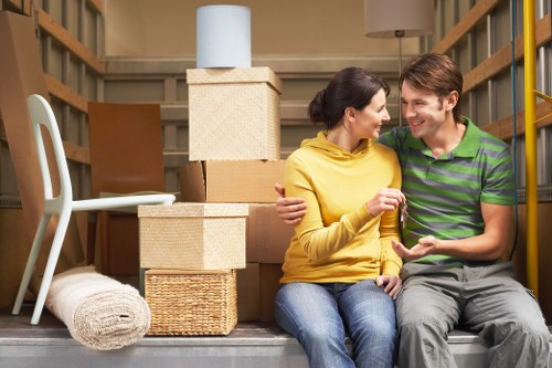 Professional man and van service with safety-focused loading procedures